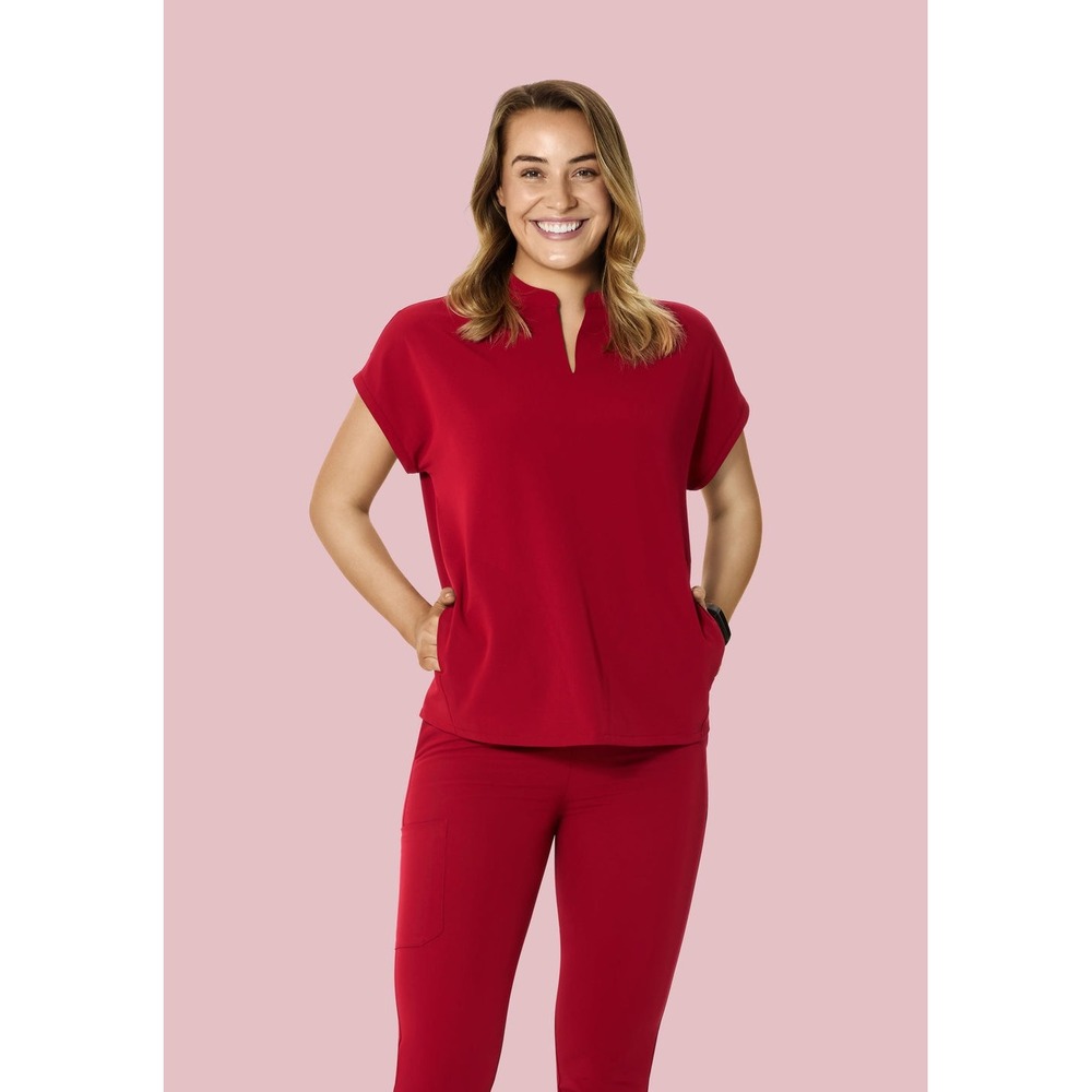NEW Mandala Mandarin Dolman Scrub Top Cardinal Red Equa-Tek XS Pockets